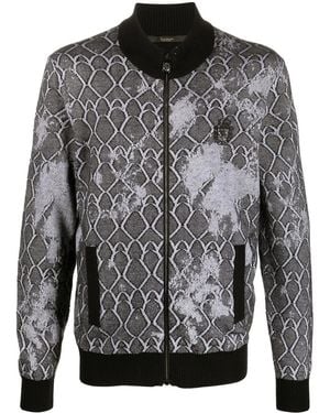 Billionaire Embroidered Logo-Crest Bomber Jacket - Gray