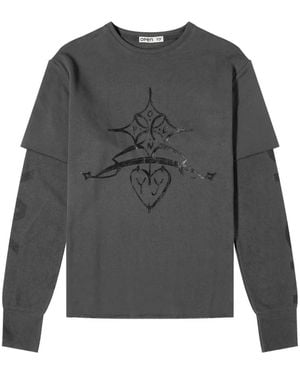 OPEN YY Graphic-print Layered-sleeve Top - Gray