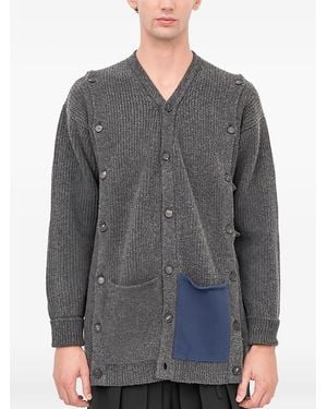 Setchu Button-Up Contrast-Pocket Cardigan - Grey