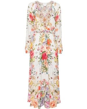 CAMILLA Abito Lungo Raglan A Fiori - Bianco