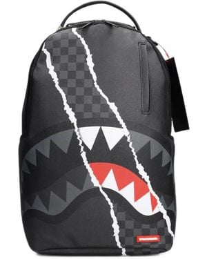 Sprayground Shark-Print Checkered Backpack - Black