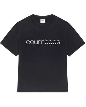 Courreges Logo-Print Stonewashed T-Shirt - Blue