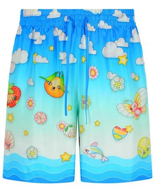CASABLANCA Kawaii Silk Bermuda Shorts - ブルー