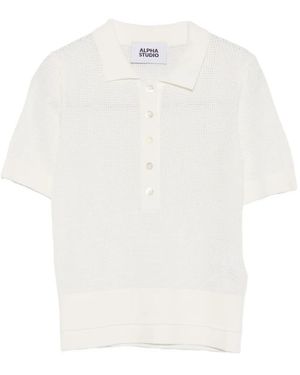 Alpha Studio Poloshirt in Pointelle-Strick - Weiß