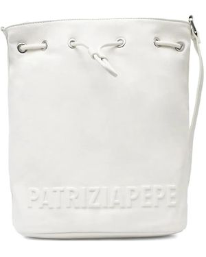 Patrizia Pepe Logo-Embossed Drawstring Bucket Bag - White
