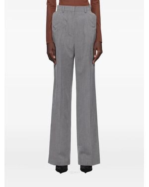 Pushbutton Pinstriped Straight-Leg Trousers - Grey