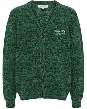 Maison Kitsuné Embroidered Logo Wool Cardigan - Green