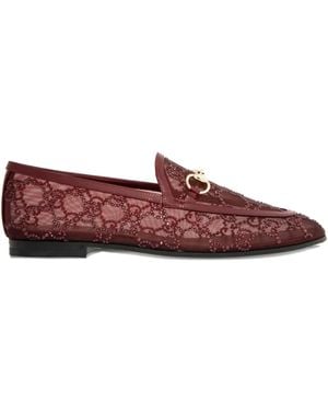 Gucci Crystal-Embellished Horsebit Loafers - Red