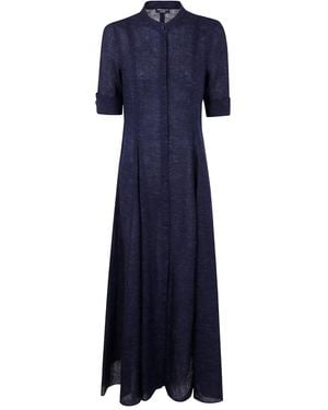 Emporio Armani Icon Linen Blend Chambray Maxi Dress - Blue