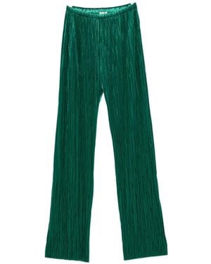 forte_forte Pleated Satin-Finish Trousers - Green