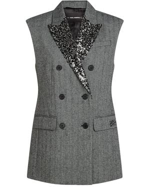 KARL LAGERFELD Sequin-Embellished Double-Breasted Waistcoat - Black