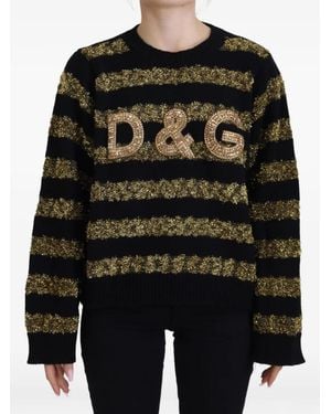 Dolce & Gabbana Pull Rayé À Ornements En Cristal - Noir