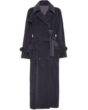 Brunello Cucinelli Corduroy Belted Trench Coat - Blue