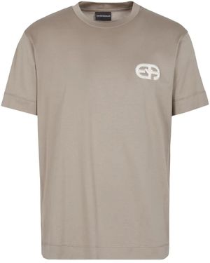 Emporio Armani Logo-Embroidered Crew-Neck T-Shirt - Grey