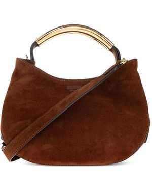 Moschino Curved-Handle Suede Tote Bag - Brown