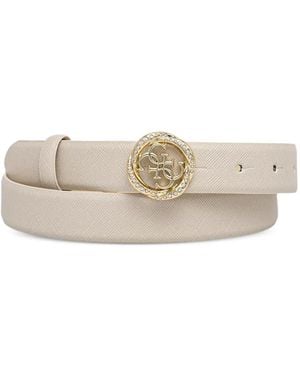 Guess 4-G Logo Crystal-Embellished Belt - White