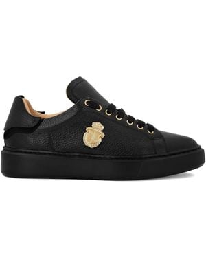 Billionaire Logo-Plaque Leather Trainers - Black