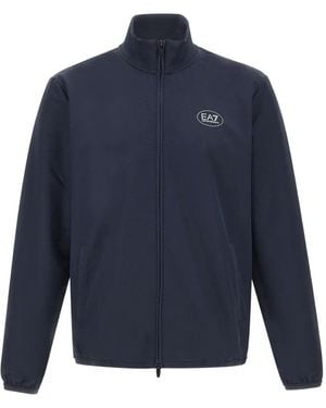 EA7 Logo-print zip-up sweatshirt - Azul