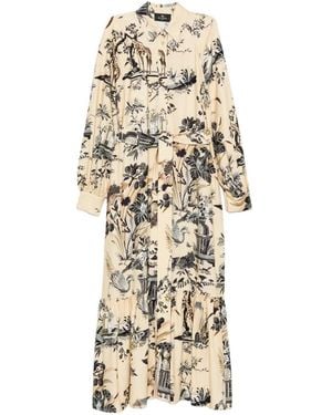 Etro Scenic-Print Tiered Maxi Dress - Metallic
