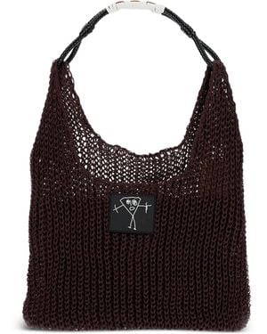 Plan C Braided-Handle Mesh Shoulder Bag - Black