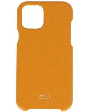 Tom Ford Logo-Print Grained-Leather Phone Case - Orange