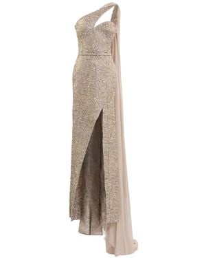 Saiid Kobeisy Asymmetrical Brocade Maxi Dress - White