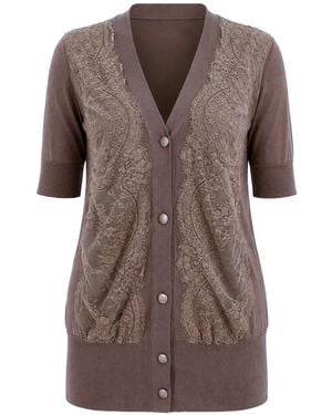 Pink Memories Vest Verfraaid Met Kant En V-Hals - Bruin