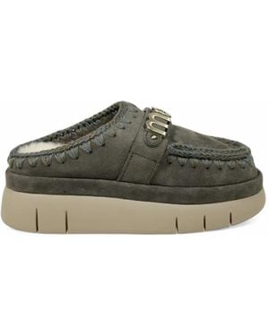 Mou Bounce Crochet-Trim Logo-Plaque Slippers - Green