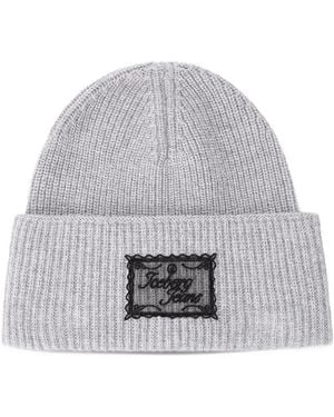 Iceberg Ribbed-Knit Logo-Patch Beanie Hat - Grey