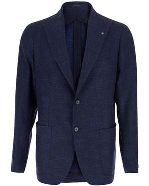 Tagliatore Peak-Lapel Logo-Pin Blazer - Blue