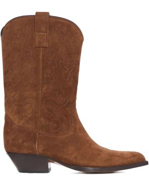 Buttero Embroidered-Detail Boots - Brown