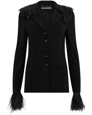 Alberta Ferretti Feather-Trim Lapel-Neck Blazer - Black