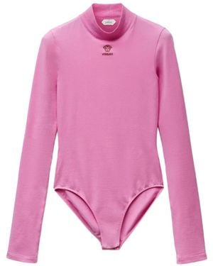 Versace Embroidered-Logo Stretch Cotton-Jersey Bodysuit - Pink
