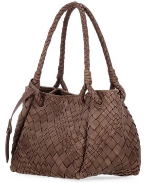 VISONA Woven-Design Leather Shoulder Bag - Brown