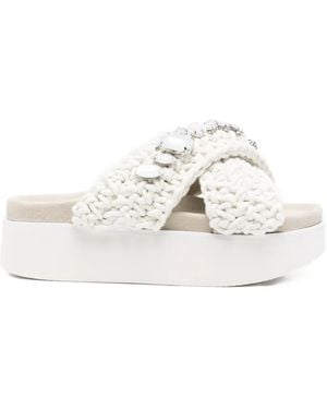 Inuikii Crystal-Embellished Woven Sandals - White