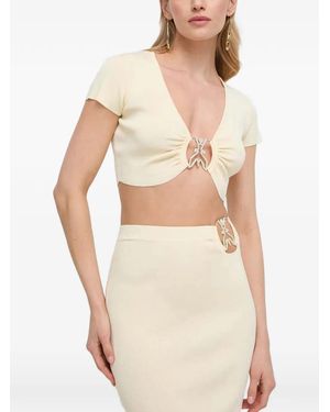 Patrizia Pepe Embellished Short-Sleeve Top - Natural