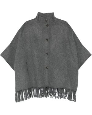 Yerse High-Neck Fringed Coat - Gray