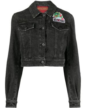 Moschino Cartoon-Appliqué Cropped Denim Jacket - Black