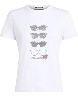 KARL LAGERFELD Rhinestone Sunglasses T-Shirt - White