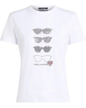 Karl Lagerfeld Zonnebril Met T-Shirt Van Stras - Wit