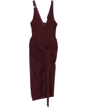 The Attico Ruched V-Neck Midi Dress - Purple