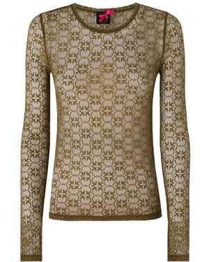 Pinko Monogram-Lace Long-Sleeve Top - Green