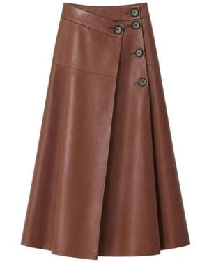 IRO Button-Up Leather Skirt - Brown