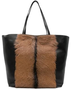 TOTEME Calf Hair-Panel Leather Tote Bag - Brown