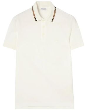 Burberry Check Trim Cotton Polo Shirt - White