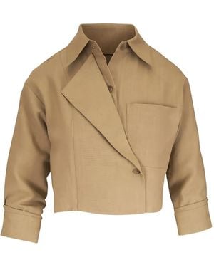 Twp Cropped Wrap-Front Blouse - Natural