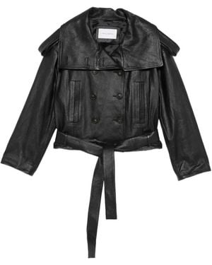 7 For All Mankind Double-Breasted Leather Jacket - Black
