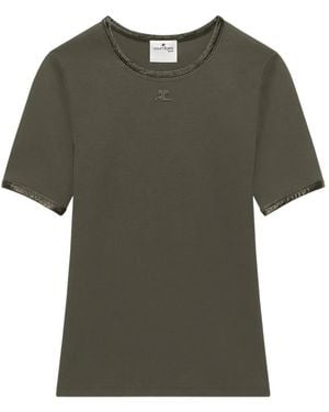 Courreges Vinyl-Trim Logo-Patch T-Shirt - Green