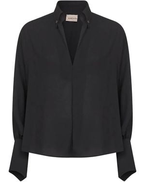 Blanca Vita V-Neck Buttoned-Cuffs Blouse - Black