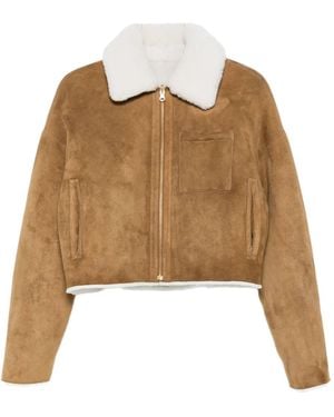 Maje Shearling-Collared Jacket - Natural